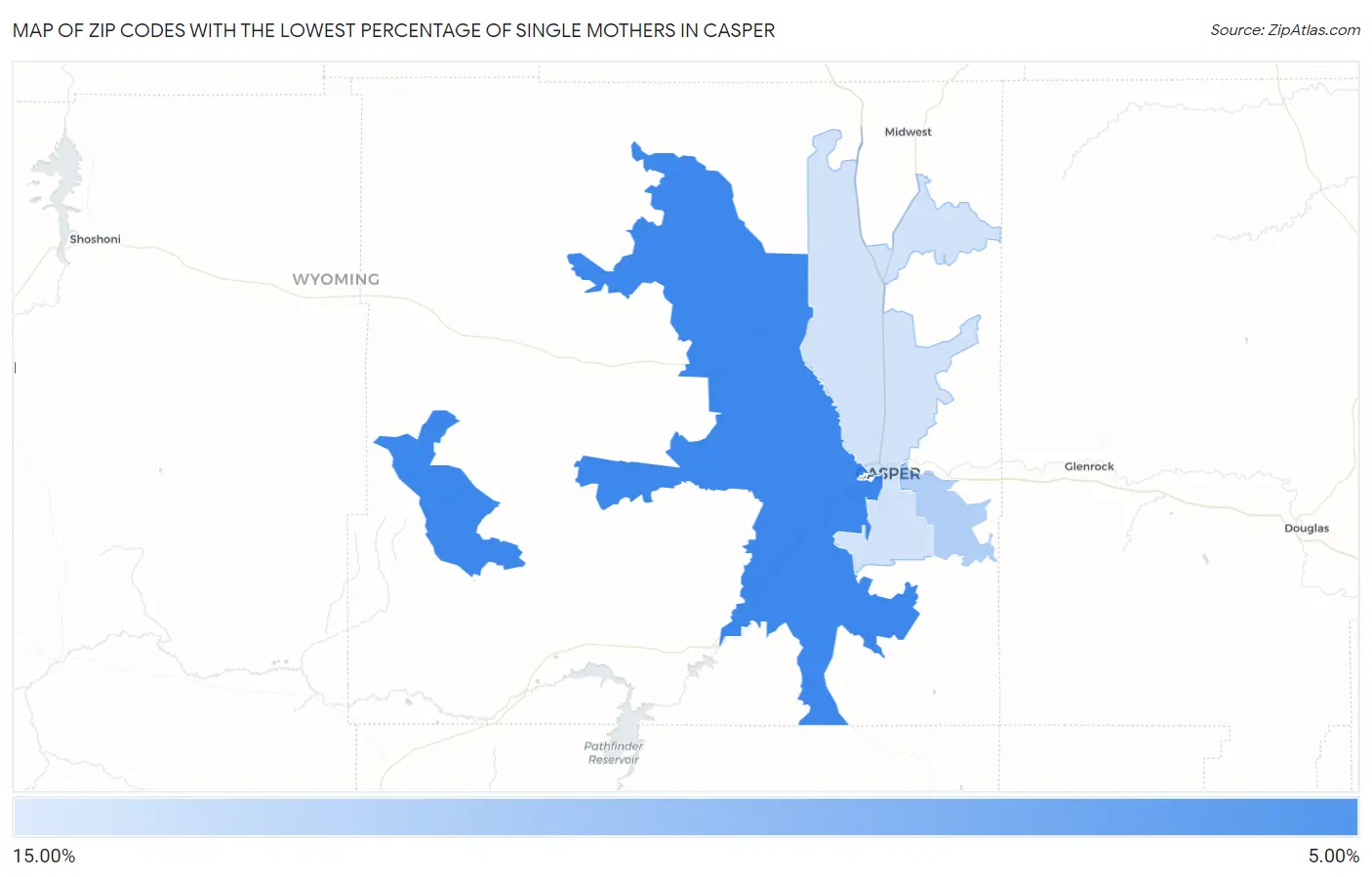 Zip Codes with the Lowest Percentage of Single Mothers in Casper Map