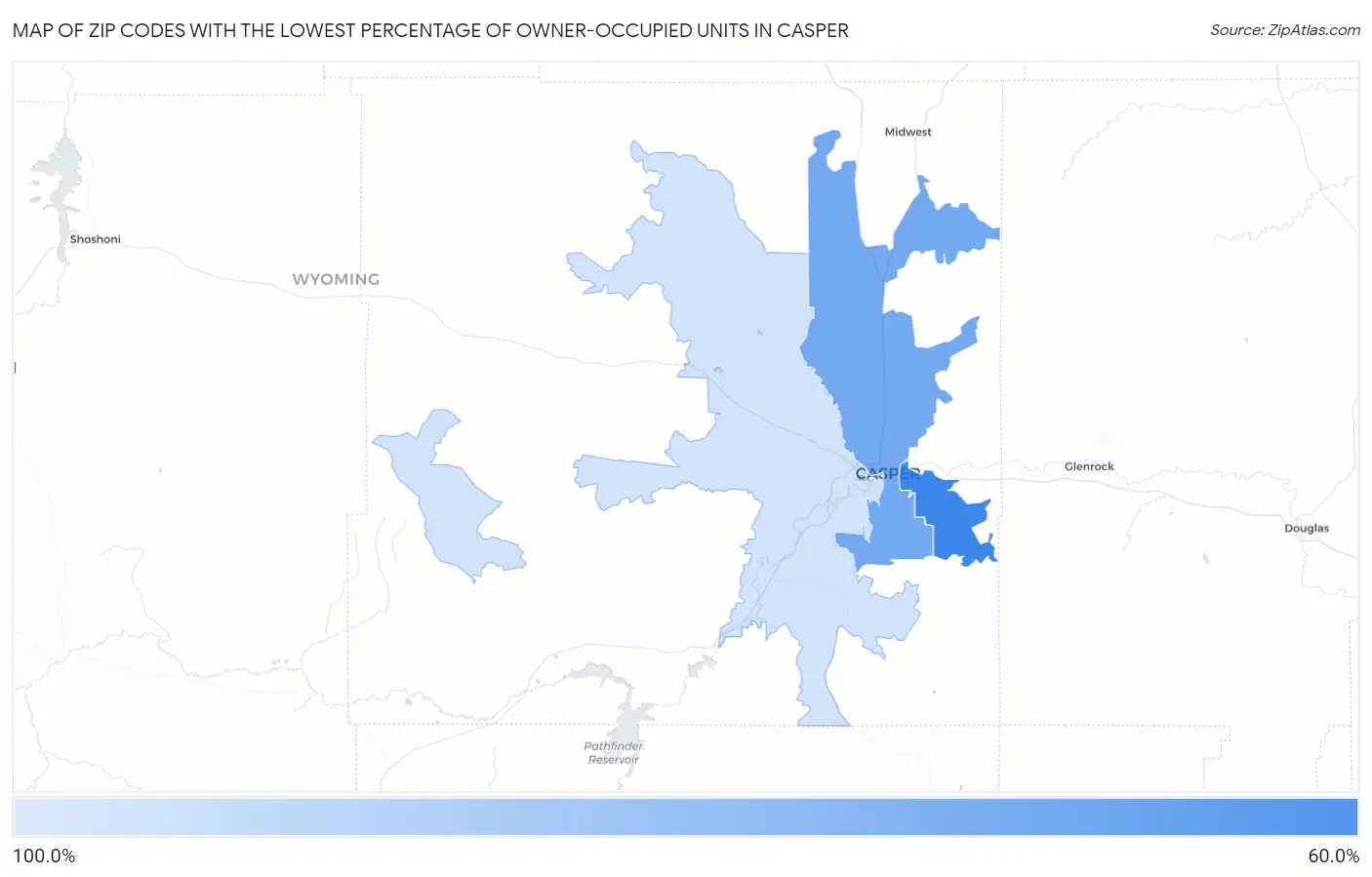 Zip Codes with the Lowest Percentage of Owner-Occupied Units in Casper Map
