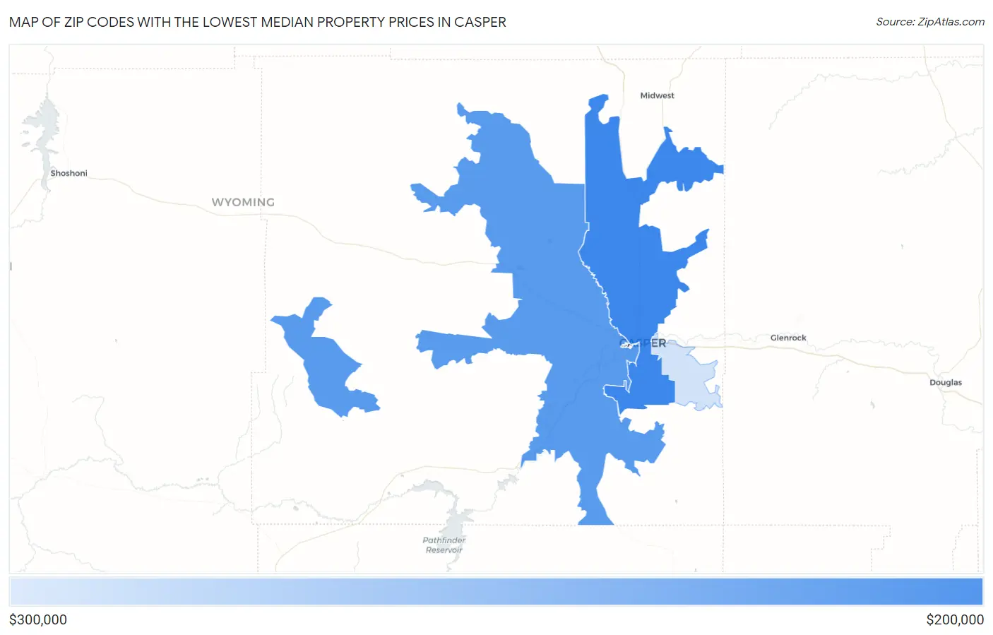 Zip Codes with the Lowest Median Property Prices in Casper Map