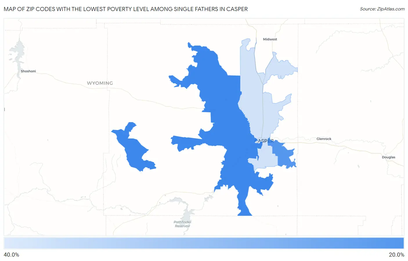 Zip Codes with the Lowest Poverty Level Among Single Fathers in Casper Map