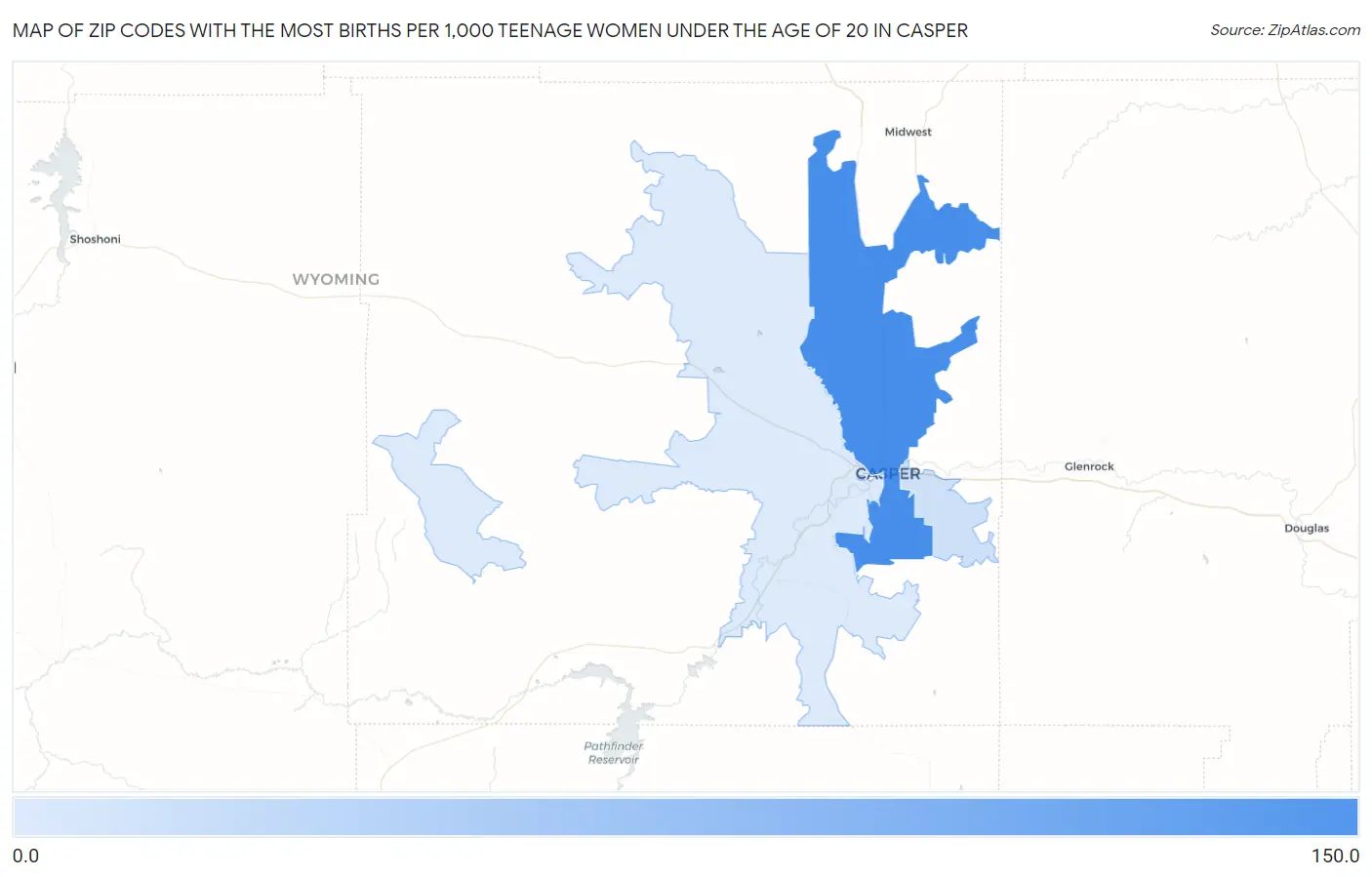 Zip Codes with the Most Births per 1,000 Teenage Women Under the Age of 20 in Casper Map