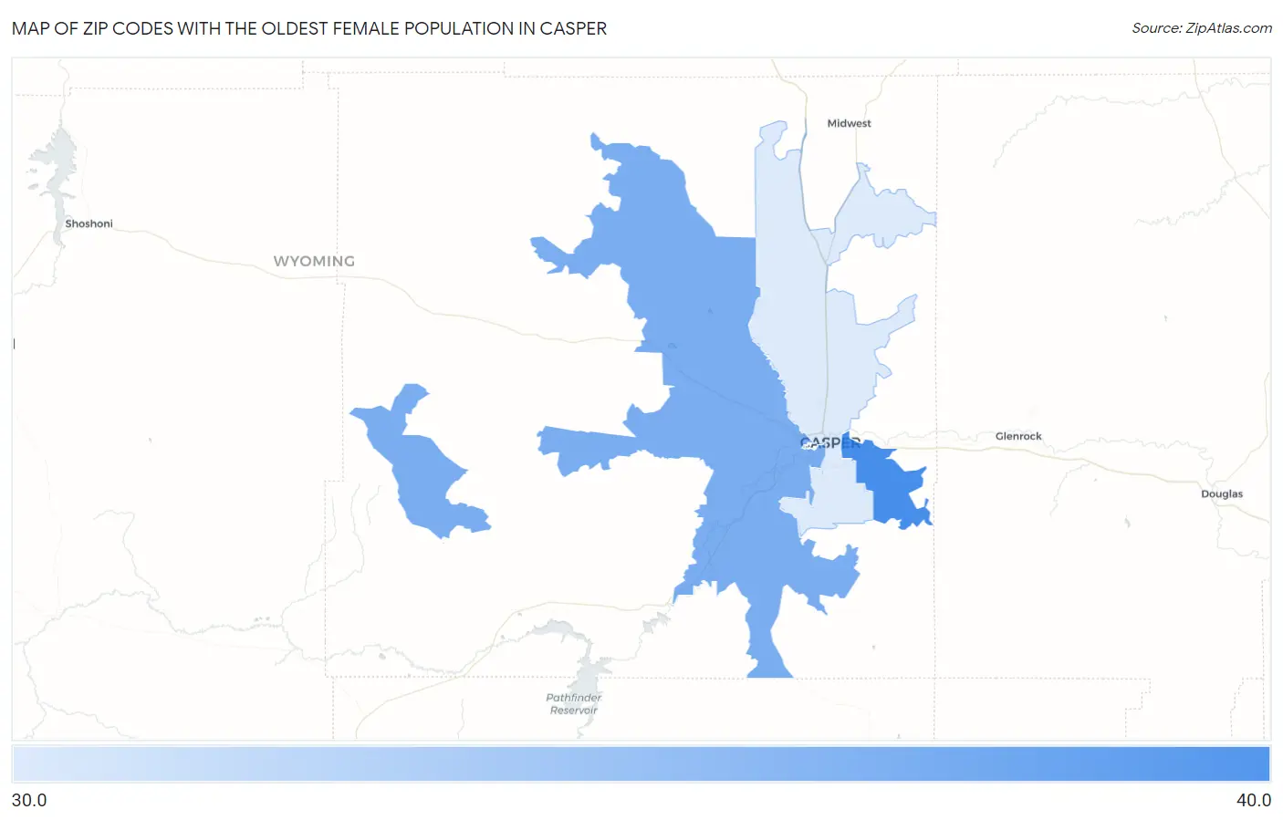 Zip Codes with the Oldest Female Population in Casper Map