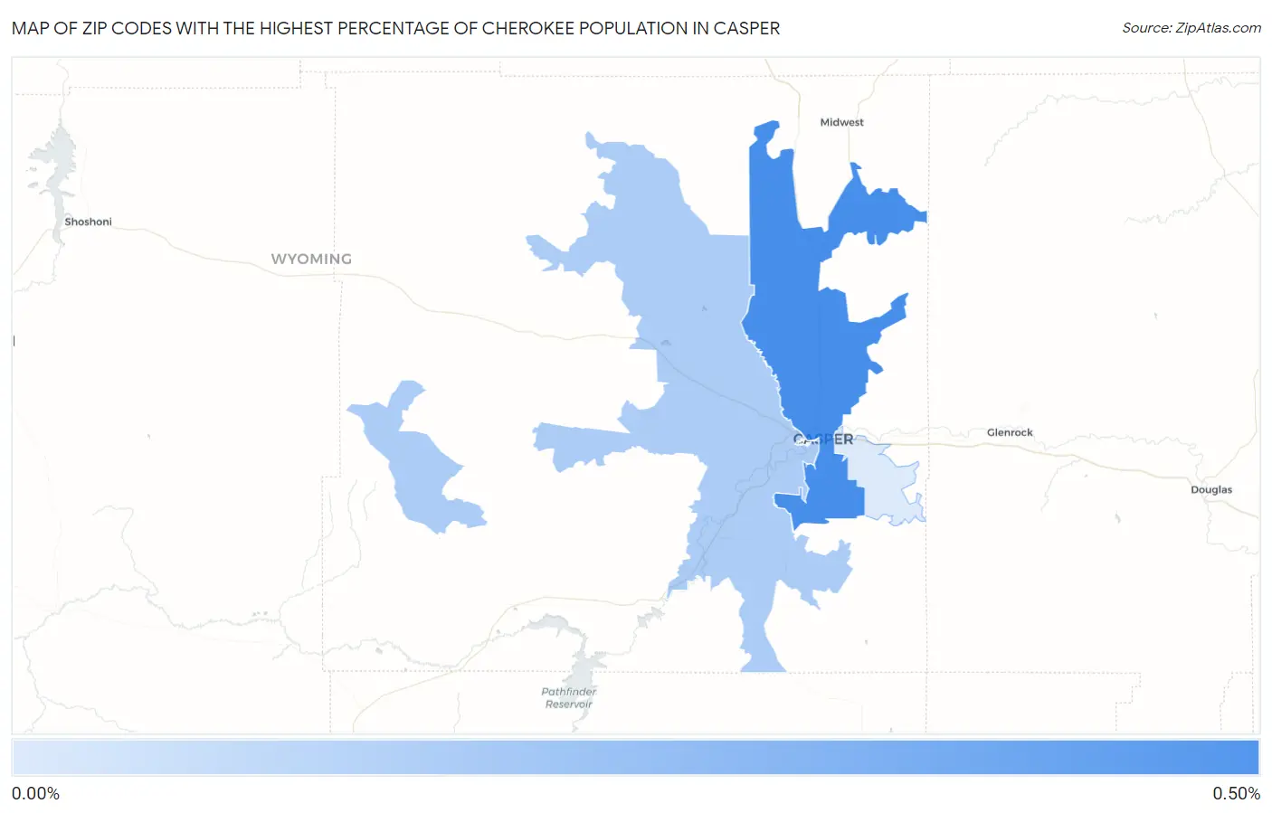 Zip Codes with the Highest Percentage of Cherokee Population in Casper Map