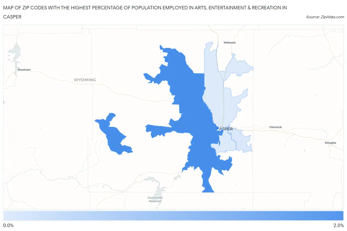 Zip Codes with the Highest Percentage of Population Employed in Arts, Entertainment & Recreation in Casper Map