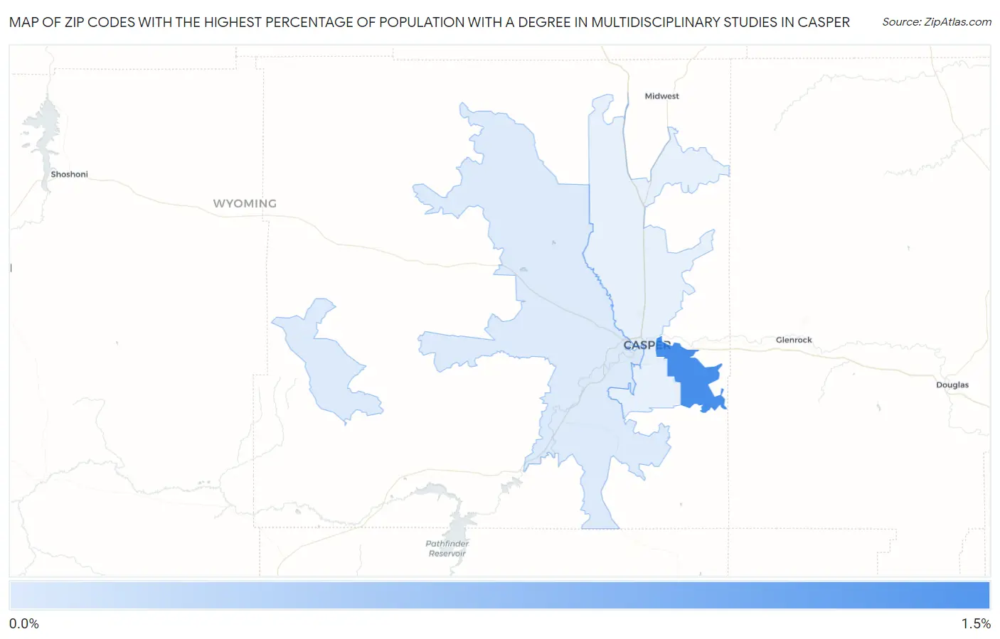 Zip Codes with the Highest Percentage of Population with a Degree in Multidisciplinary Studies in Casper Map