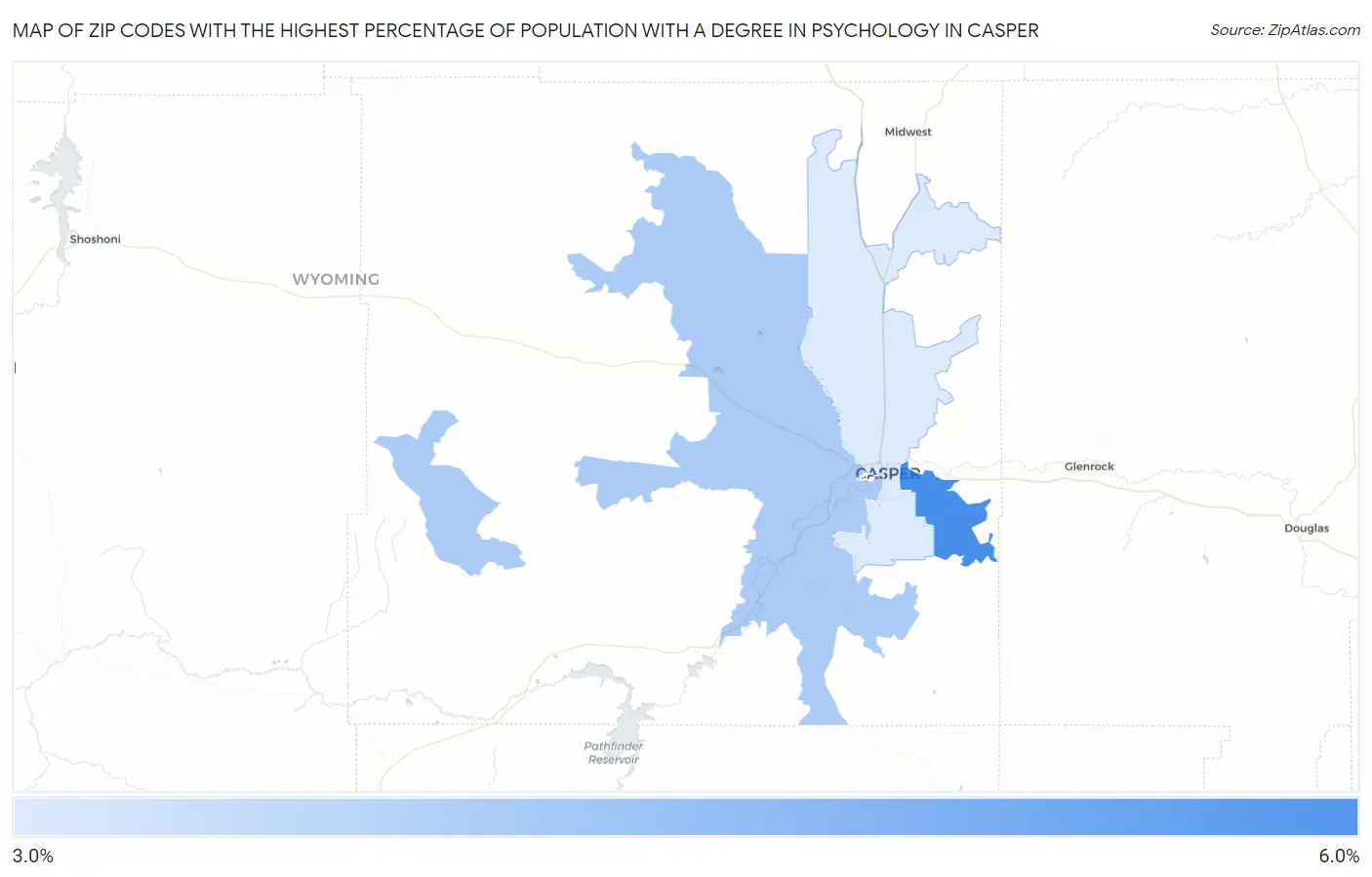 Zip Codes with the Highest Percentage of Population with a Degree in Psychology in Casper Map