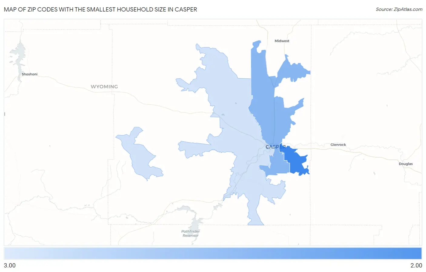 Zip Codes with the Smallest Household Size in Casper Map
