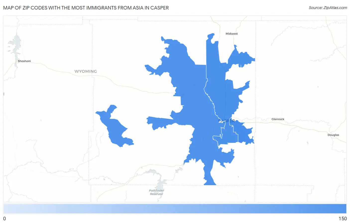 Zip Codes with the Most Immigrants from Asia in Casper Map