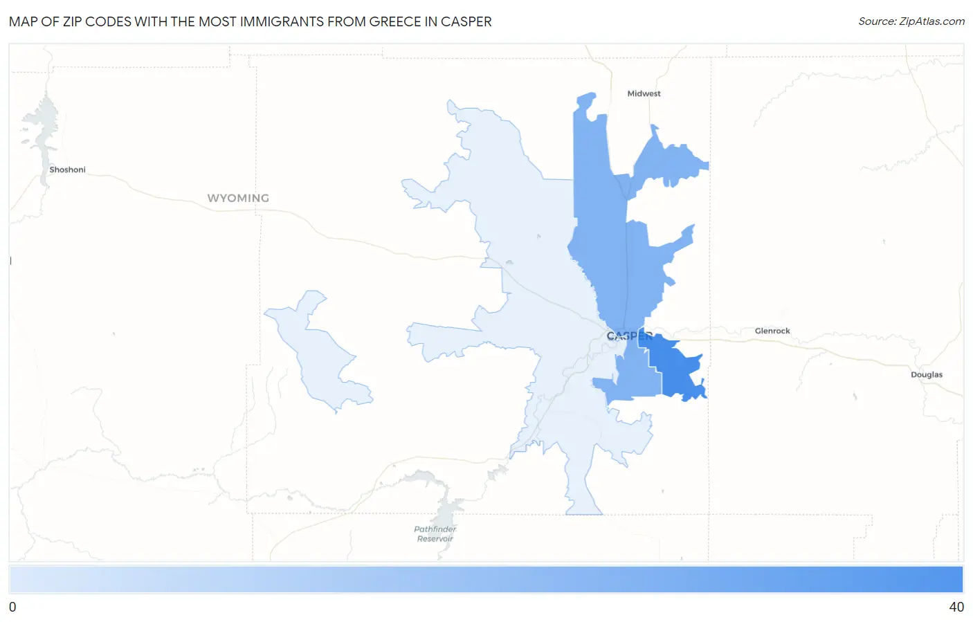 Zip Codes with the Most Immigrants from Greece in Casper Map