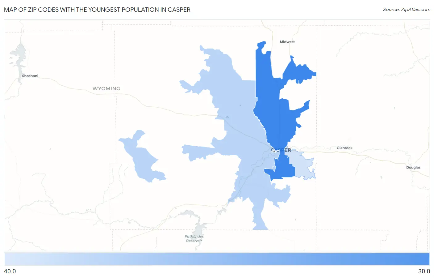Zip Codes with the Youngest Population in Casper Map