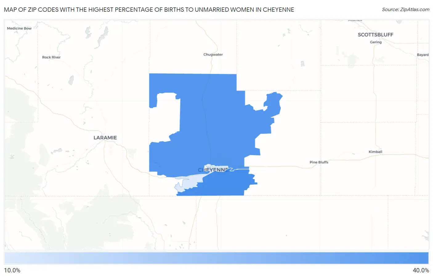 Zip Codes with the Highest Percentage of Births to Unmarried Women in Cheyenne Map