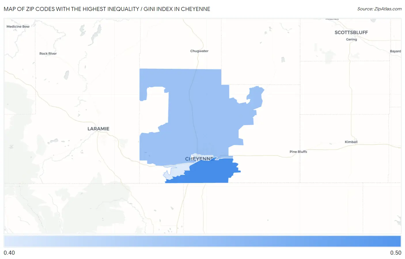 Zip Codes with the Highest Inequality / Gini Index in Cheyenne Map