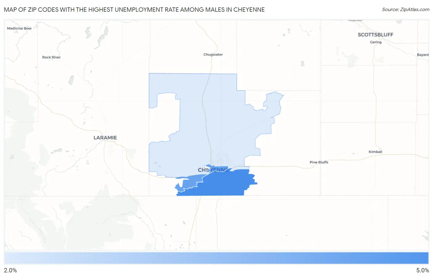 Zip Codes with the Highest Unemployment Rate Among Males in Cheyenne Map