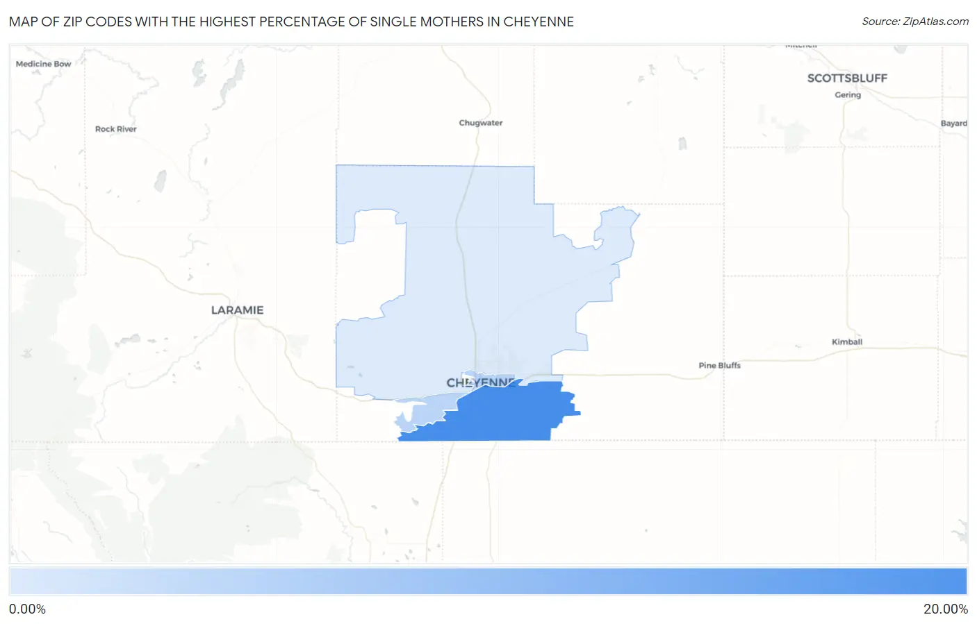 Zip Codes with the Highest Percentage of Single Mothers in Cheyenne Map