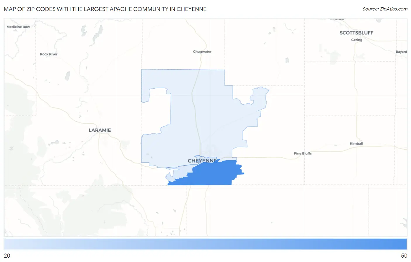Zip Codes with the Largest Apache Community in Cheyenne Map