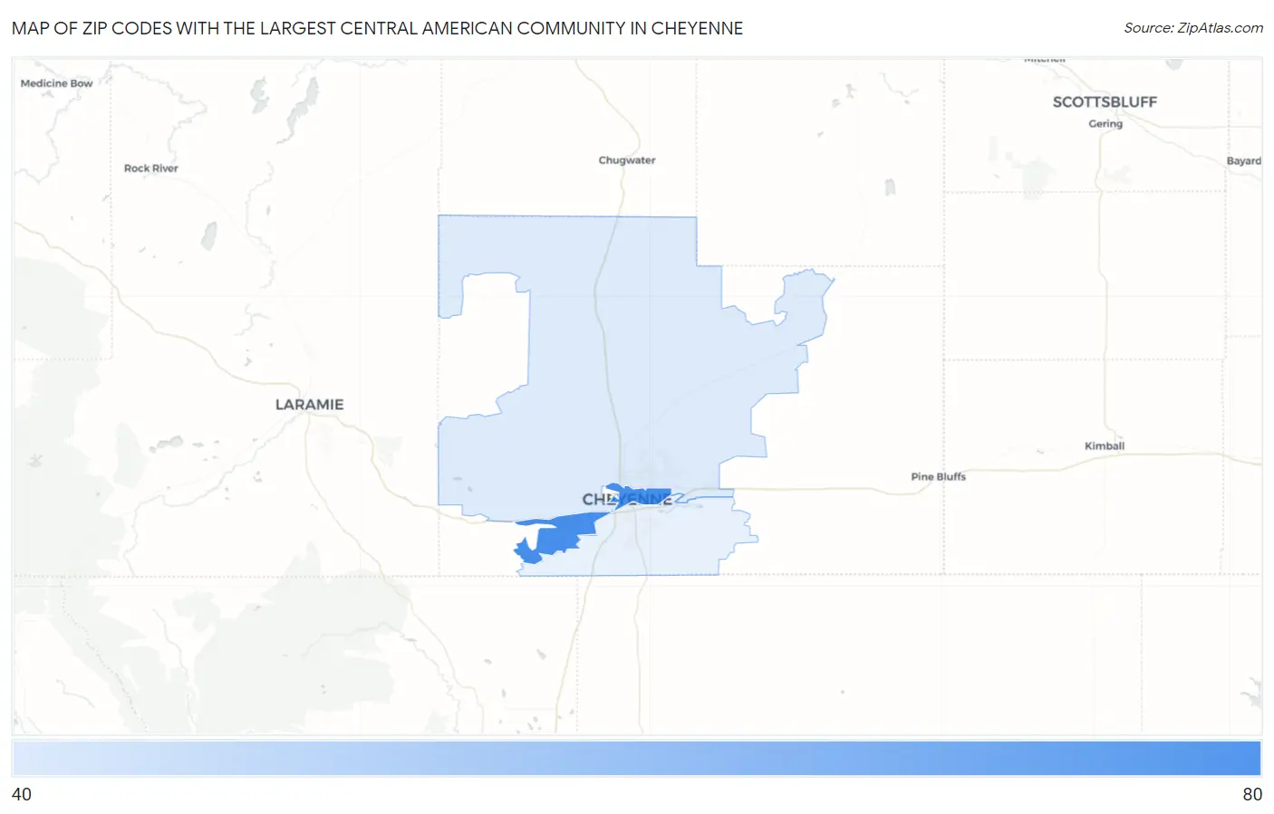 Zip Codes with the Largest Central American Community in Cheyenne Map