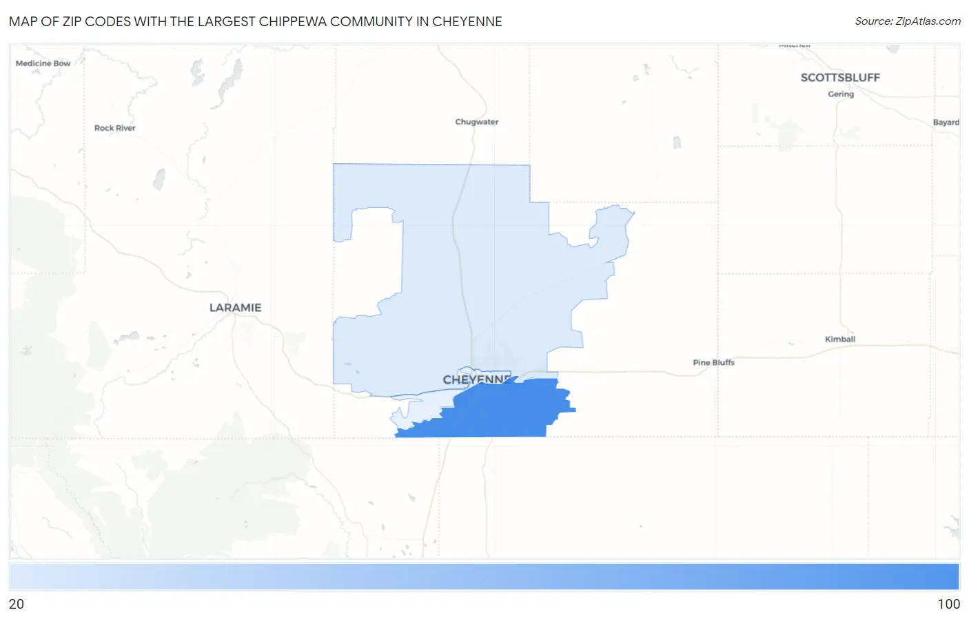 Zip Codes with the Largest Chippewa Community in Cheyenne Map