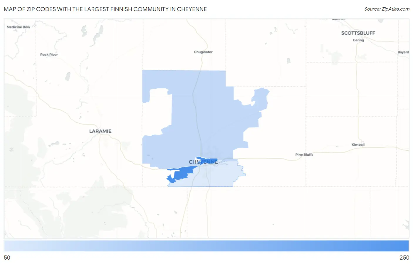 Zip Codes with the Largest Finnish Community in Cheyenne Map
