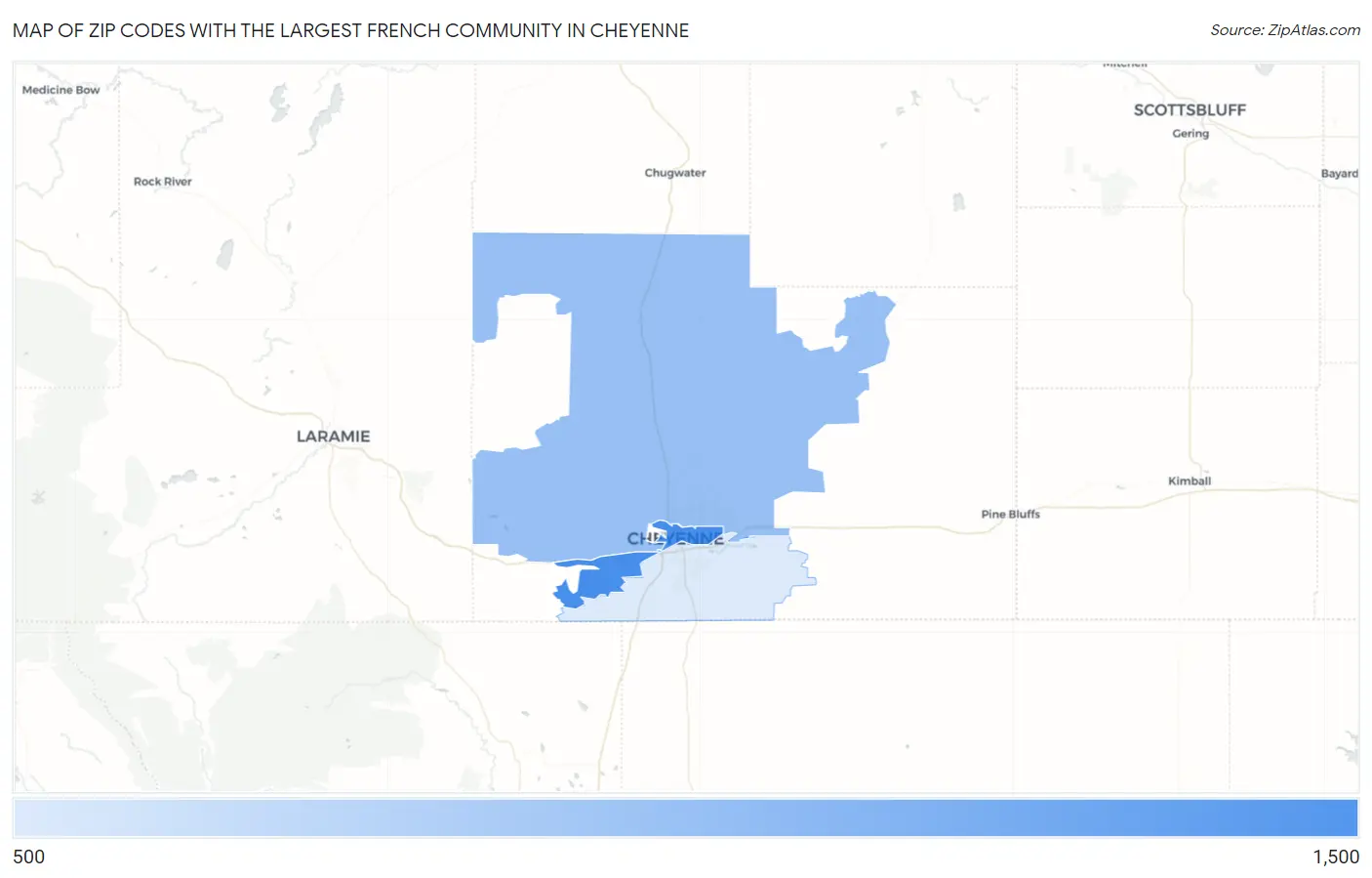 Zip Codes with the Largest French Community in Cheyenne Map