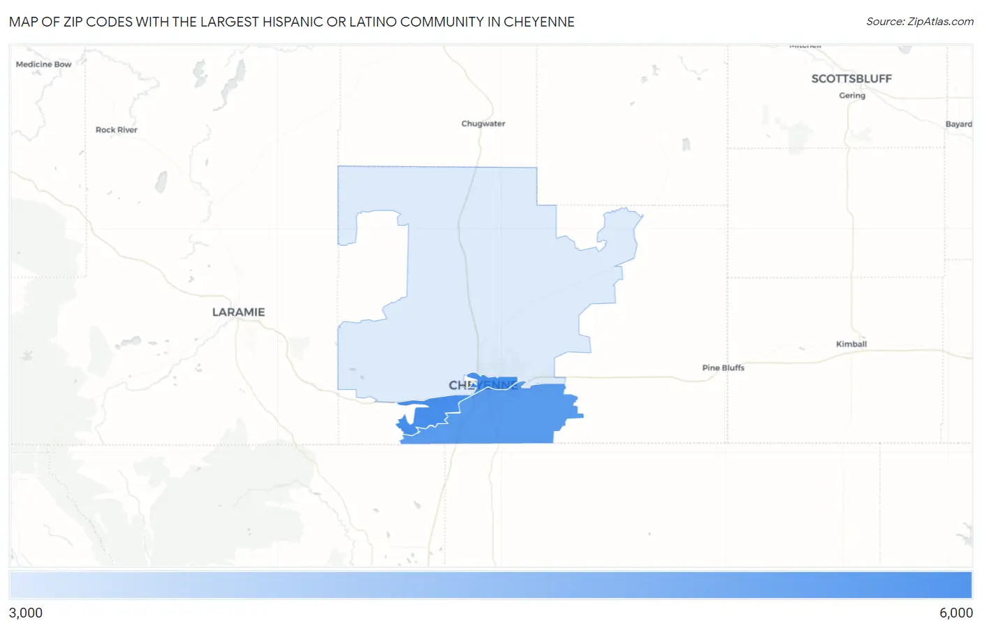 Zip Codes with the Largest Hispanic or Latino Community in Cheyenne Map