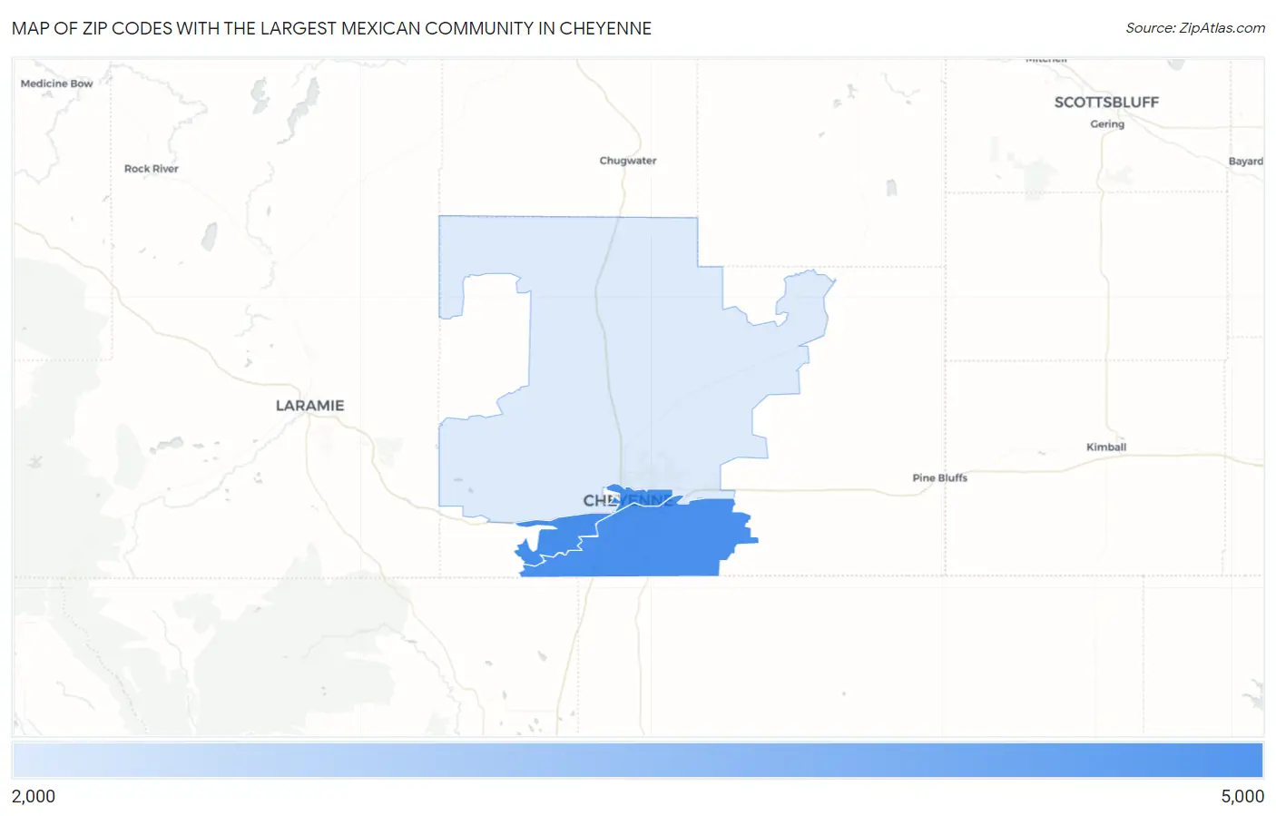 Zip Codes with the Largest Mexican Community in Cheyenne Map