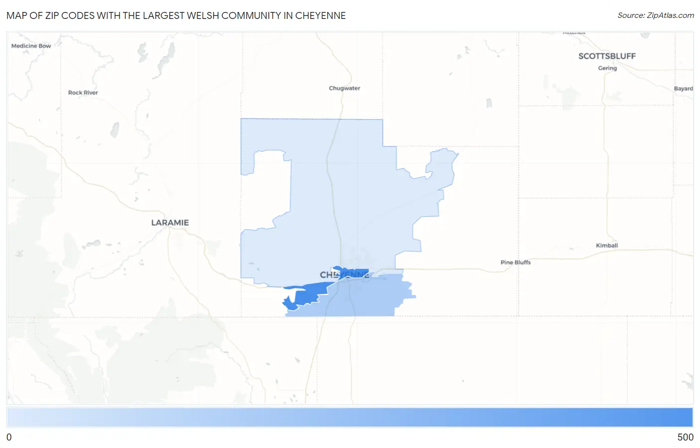 Zip Codes with the Largest Welsh Community in Cheyenne Map