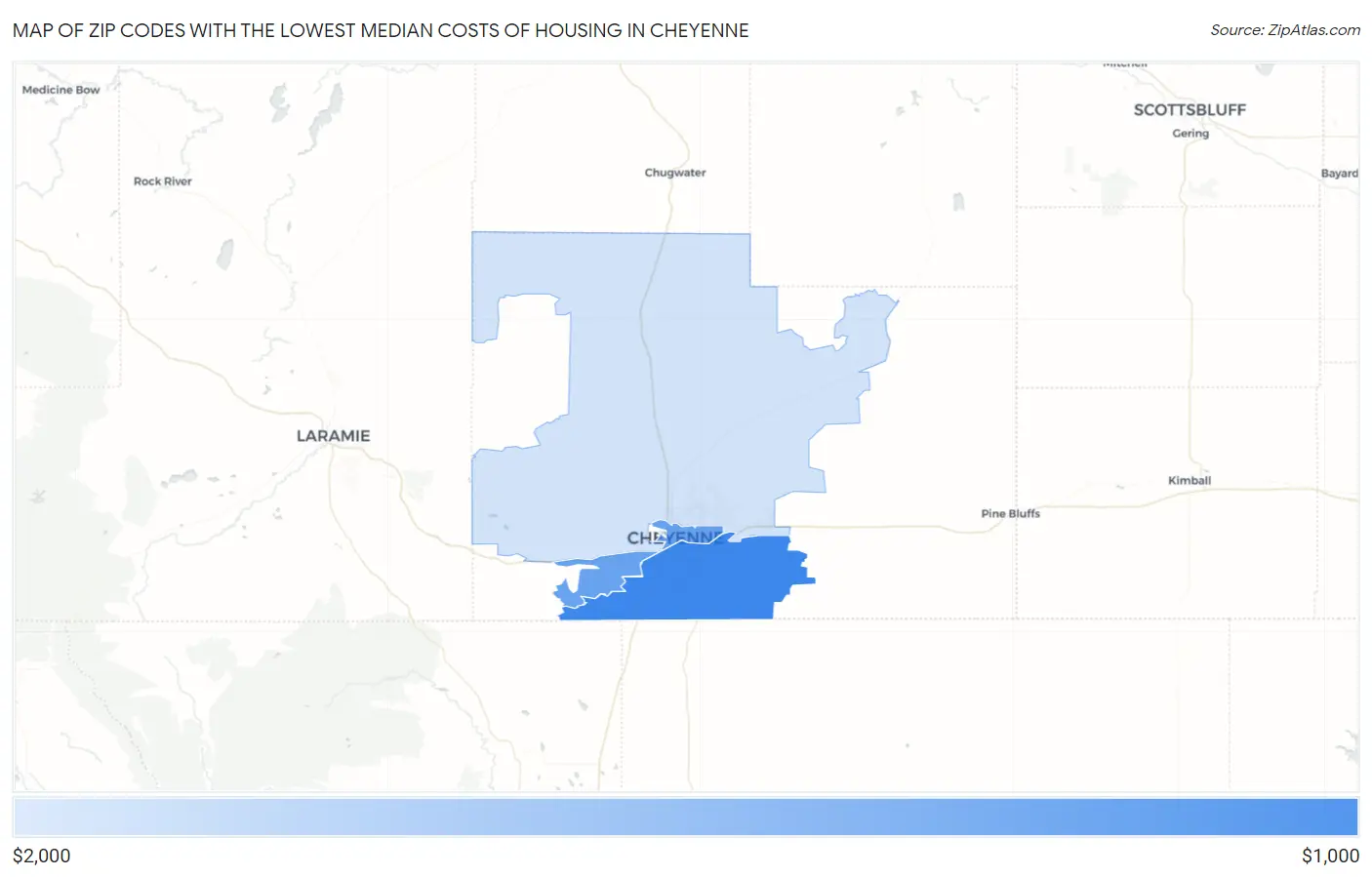 Zip Codes with the Lowest Median Costs of Housing in Cheyenne Map