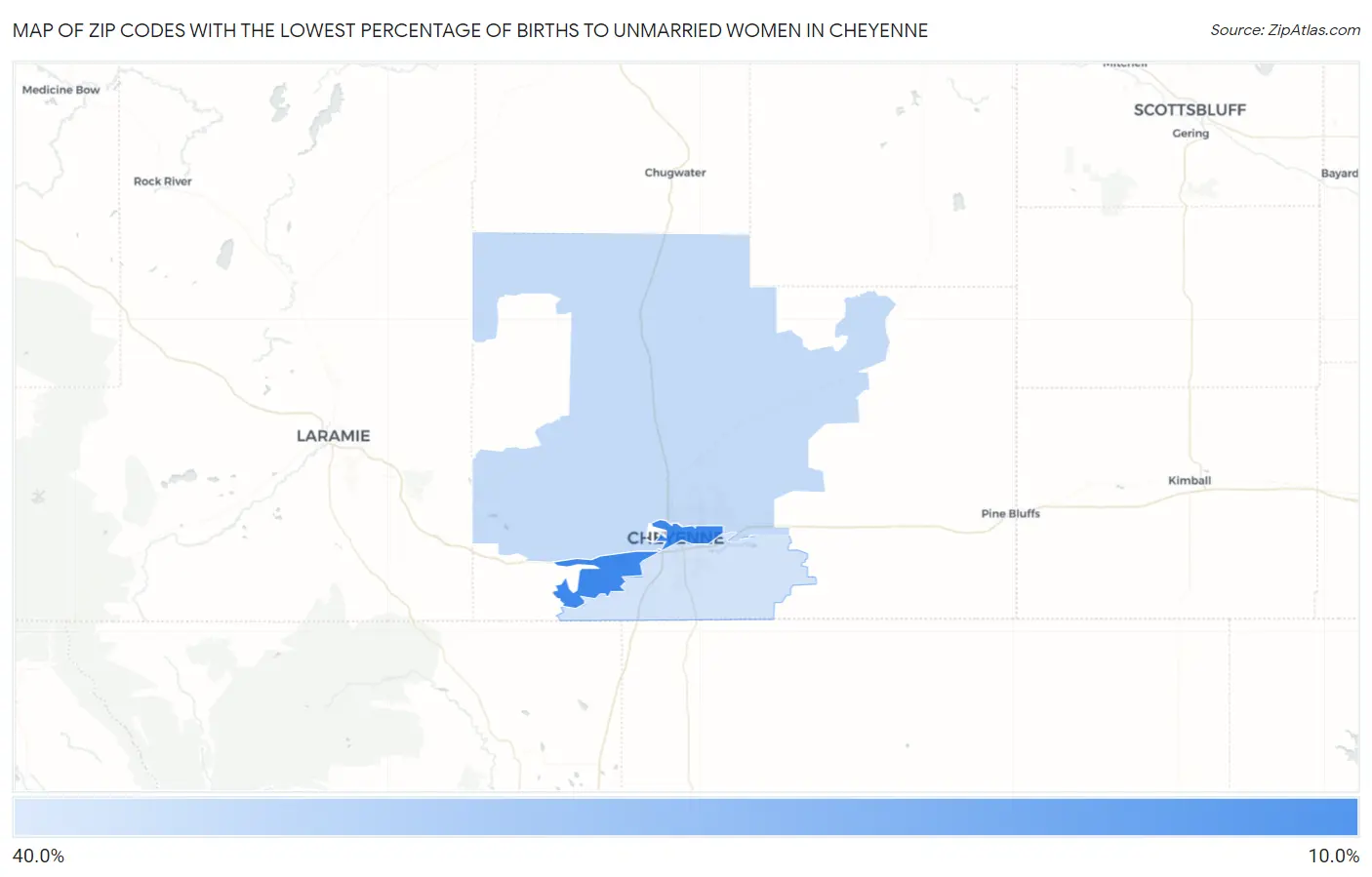 Zip Codes with the Lowest Percentage of Births to Unmarried Women in Cheyenne Map