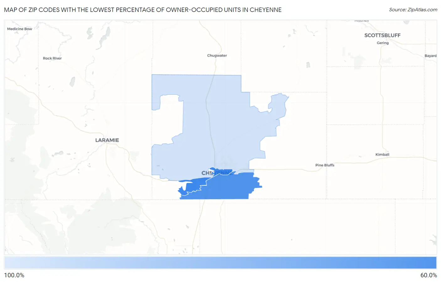 Zip Codes with the Lowest Percentage of Owner-Occupied Units in Cheyenne Map