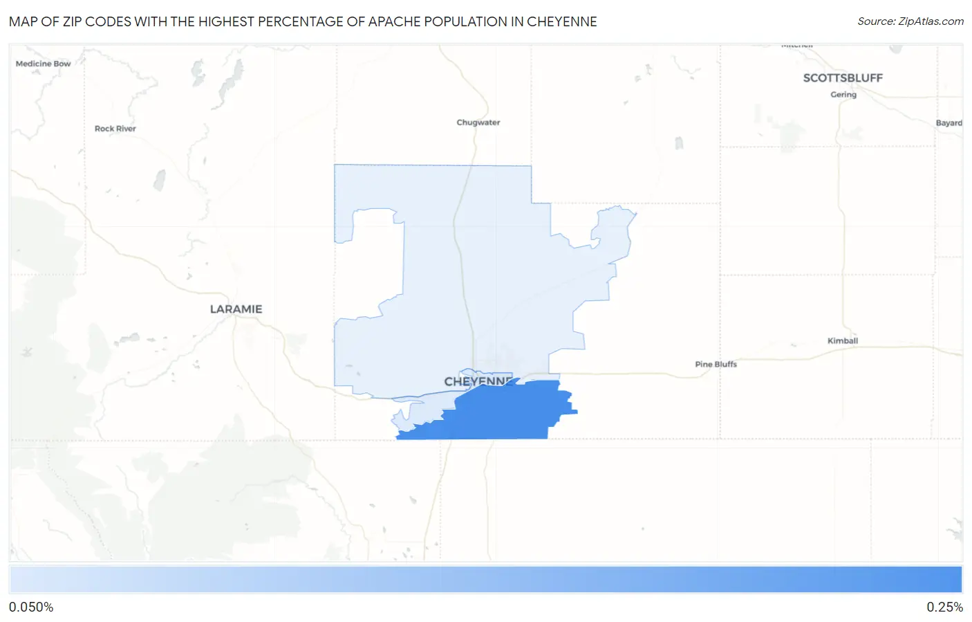 Zip Codes with the Highest Percentage of Apache Population in Cheyenne Map