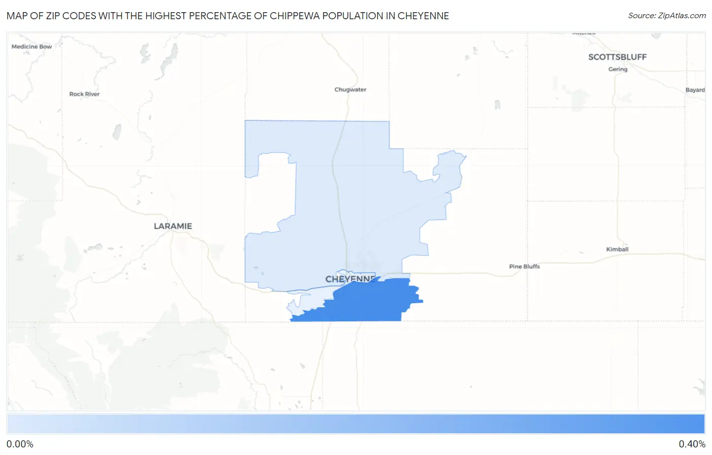Zip Codes with the Highest Percentage of Chippewa Population in Cheyenne Map