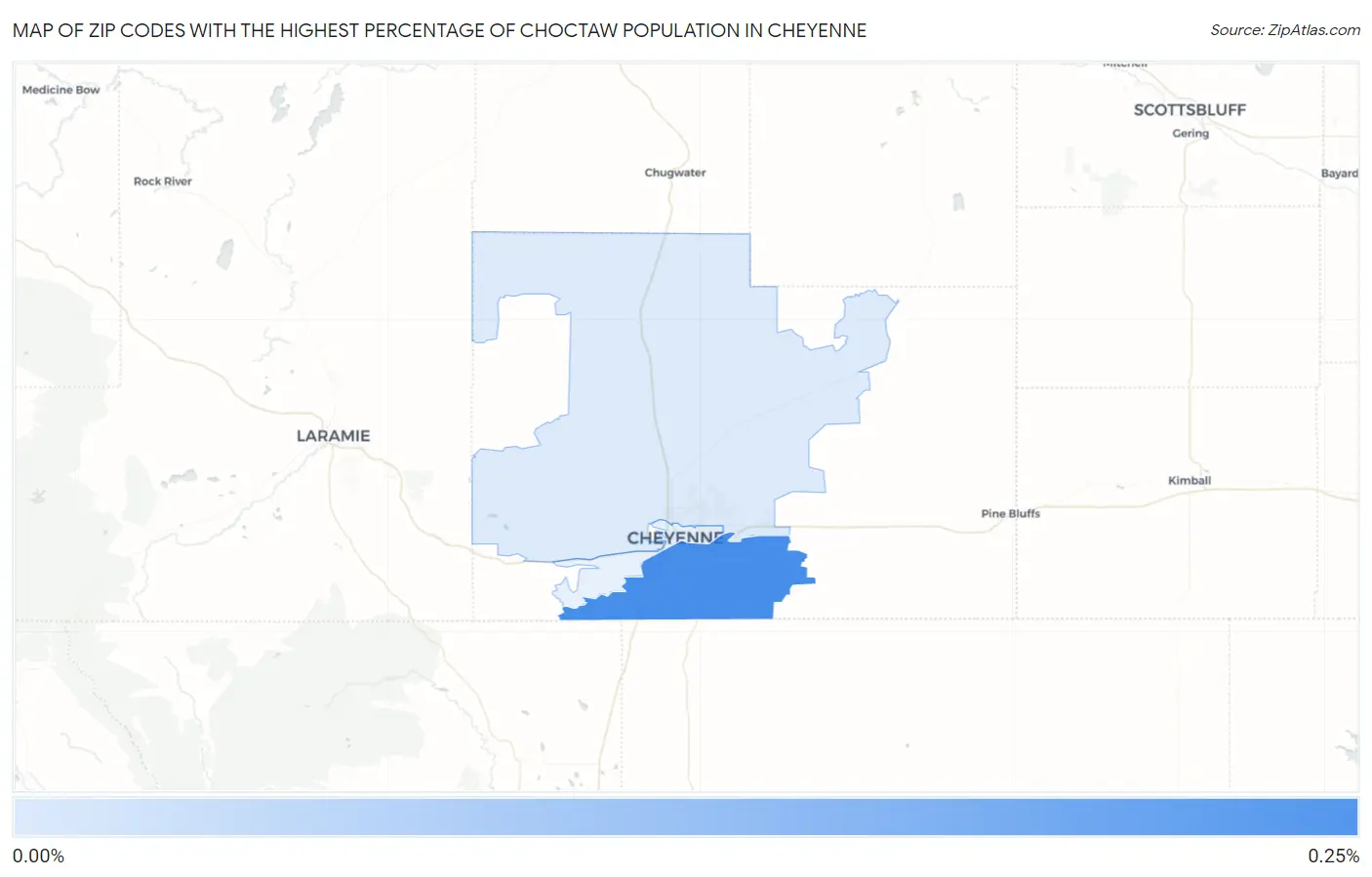 Zip Codes with the Highest Percentage of Choctaw Population in Cheyenne Map