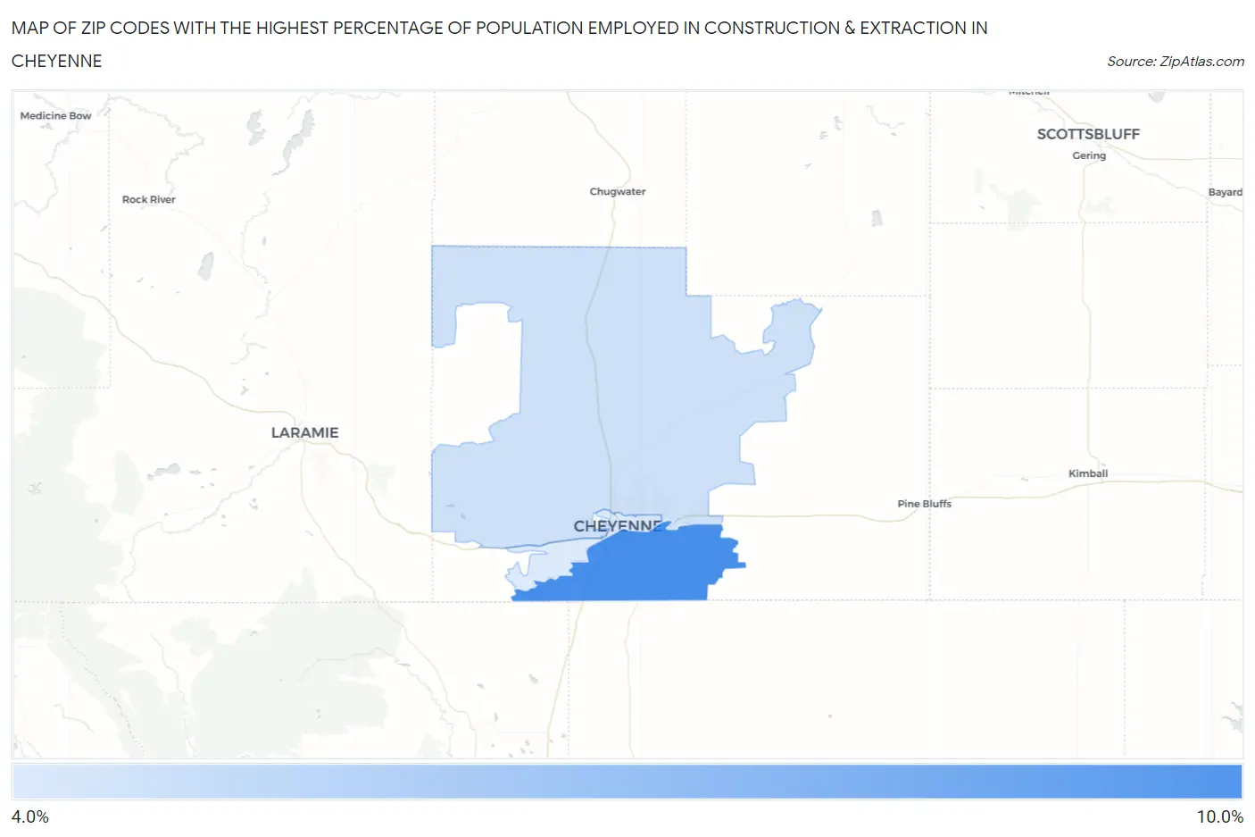 Zip Codes with the Highest Percentage of Population Employed in Construction & Extraction in Cheyenne Map