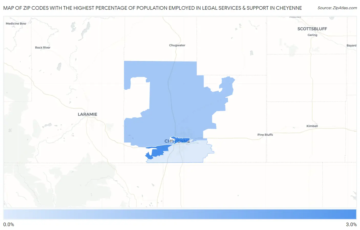 Zip Codes with the Highest Percentage of Population Employed in Legal Services & Support in Cheyenne Map