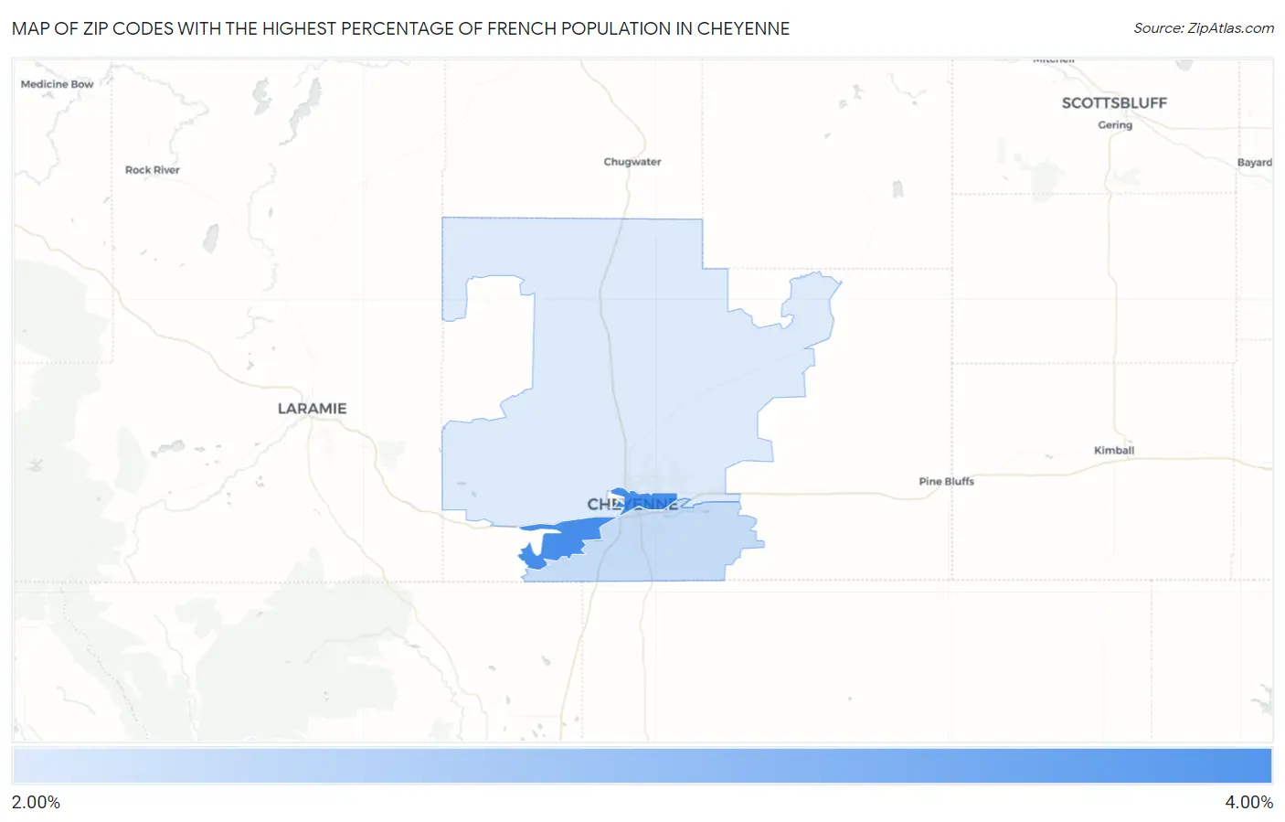 Zip Codes with the Highest Percentage of French Population in Cheyenne Map