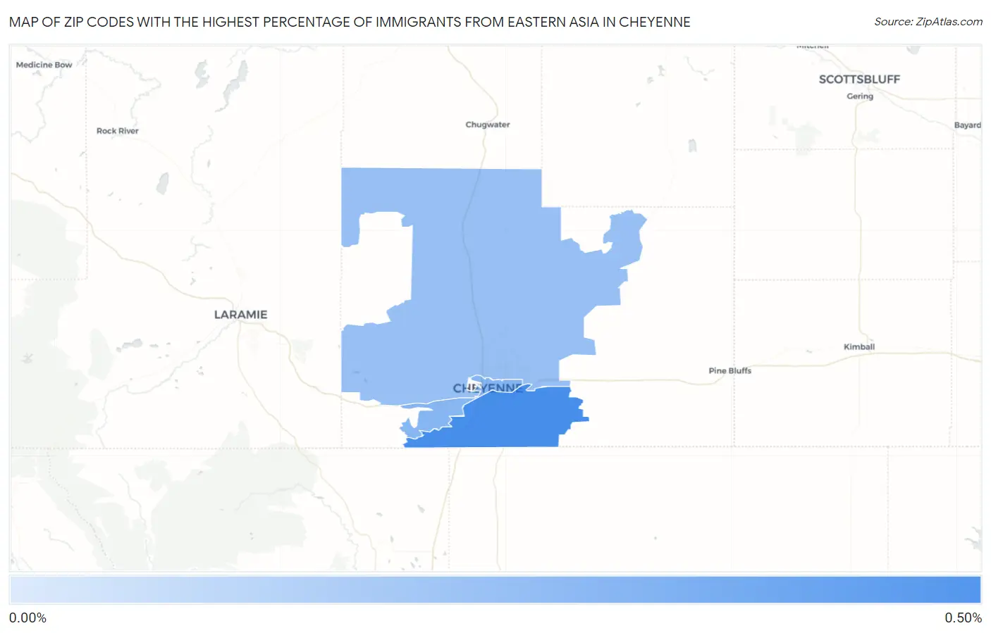 Zip Codes with the Highest Percentage of Immigrants from Eastern Asia in Cheyenne Map