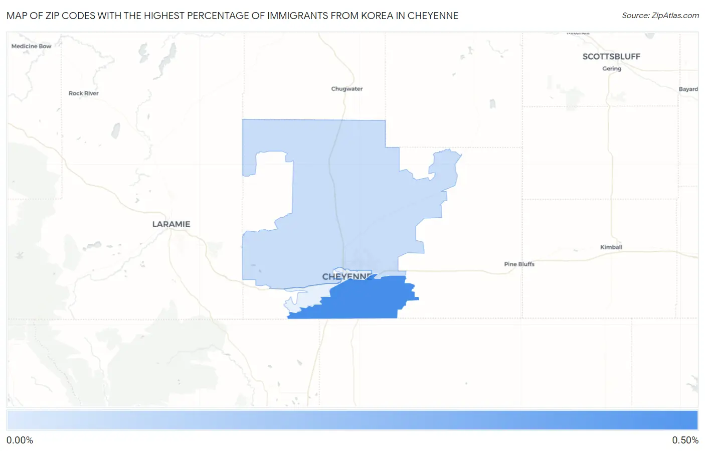 Zip Codes with the Highest Percentage of Immigrants from Korea in Cheyenne Map