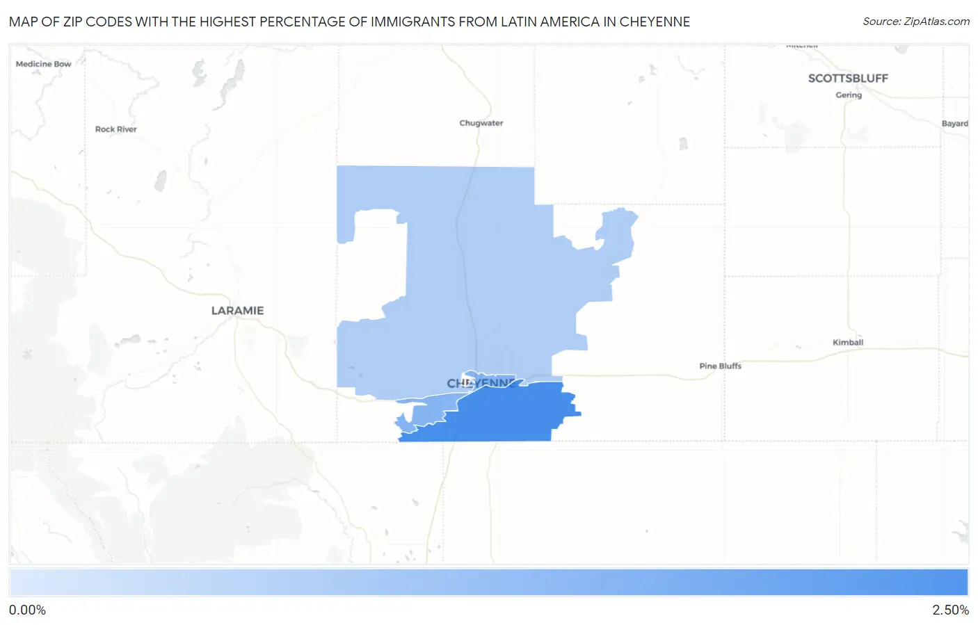 Zip Codes with the Highest Percentage of Immigrants from Latin America in Cheyenne Map