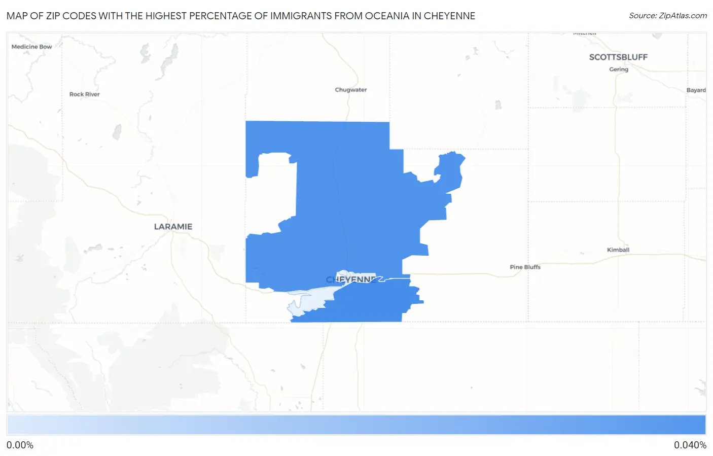 Zip Codes with the Highest Percentage of Immigrants from Oceania in Cheyenne Map