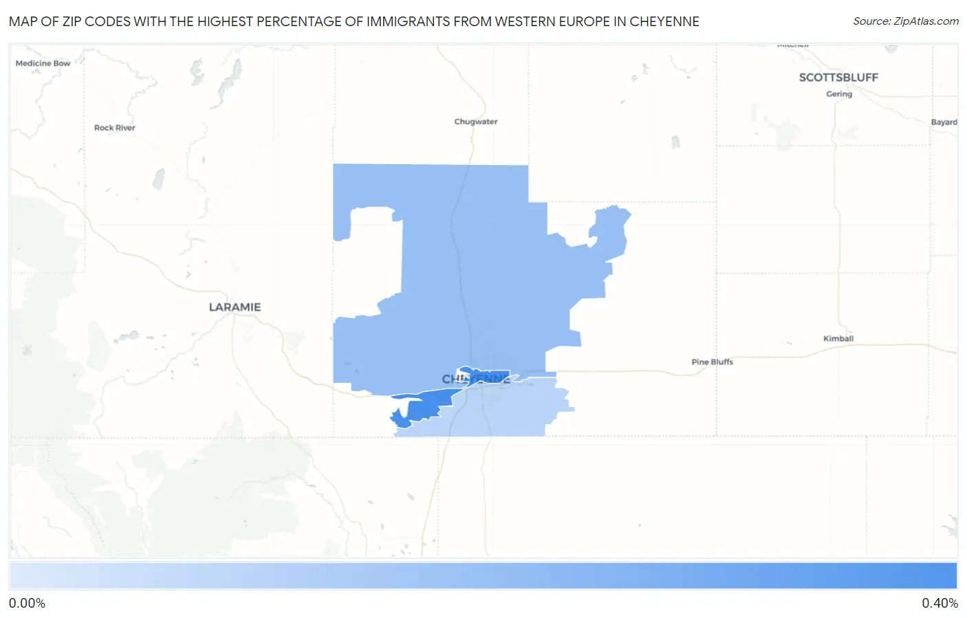 Zip Codes with the Highest Percentage of Immigrants from Western Europe in Cheyenne Map