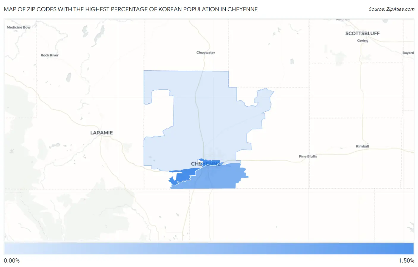 Zip Codes with the Highest Percentage of Korean Population in Cheyenne Map
