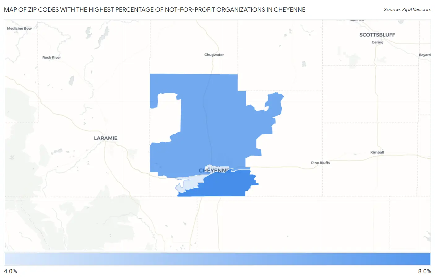 Zip Codes with the Highest Percentage of Not-for-profit Organizations in Cheyenne Map