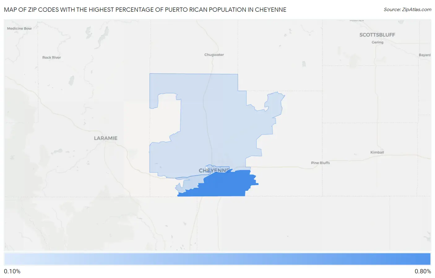 Zip Codes with the Highest Percentage of Puerto Rican Population in Cheyenne Map