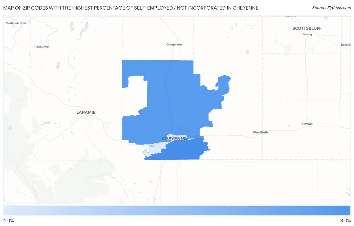 Zip Codes with the Highest Percentage of Self-Employed / Not Incorporated in Cheyenne Map