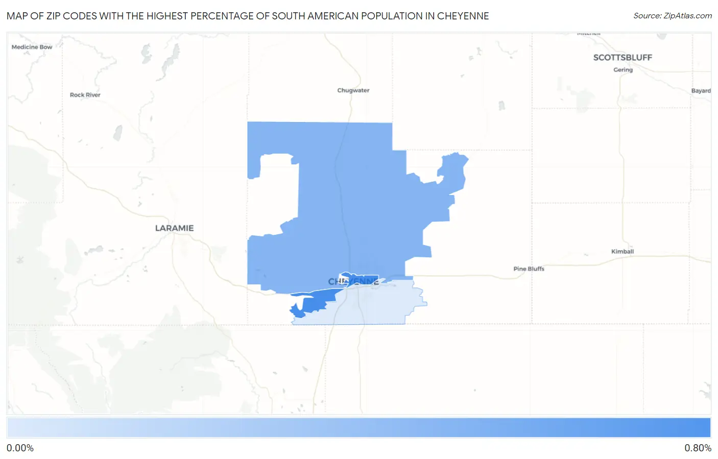 Zip Codes with the Highest Percentage of South American Population in Cheyenne Map