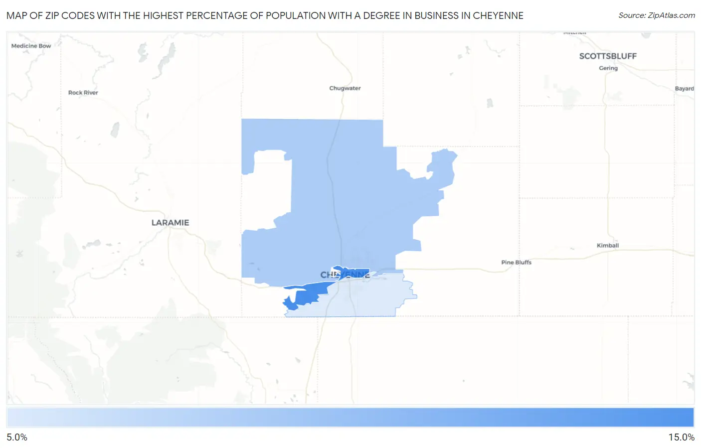 Zip Codes with the Highest Percentage of Population with a Degree in Business in Cheyenne Map