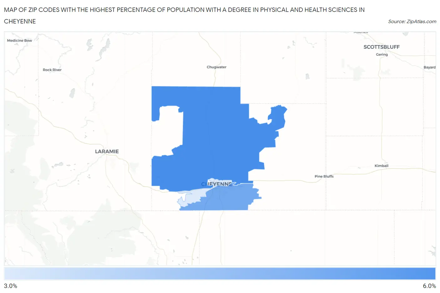 Zip Codes with the Highest Percentage of Population with a Degree in Physical and Health Sciences in Cheyenne Map