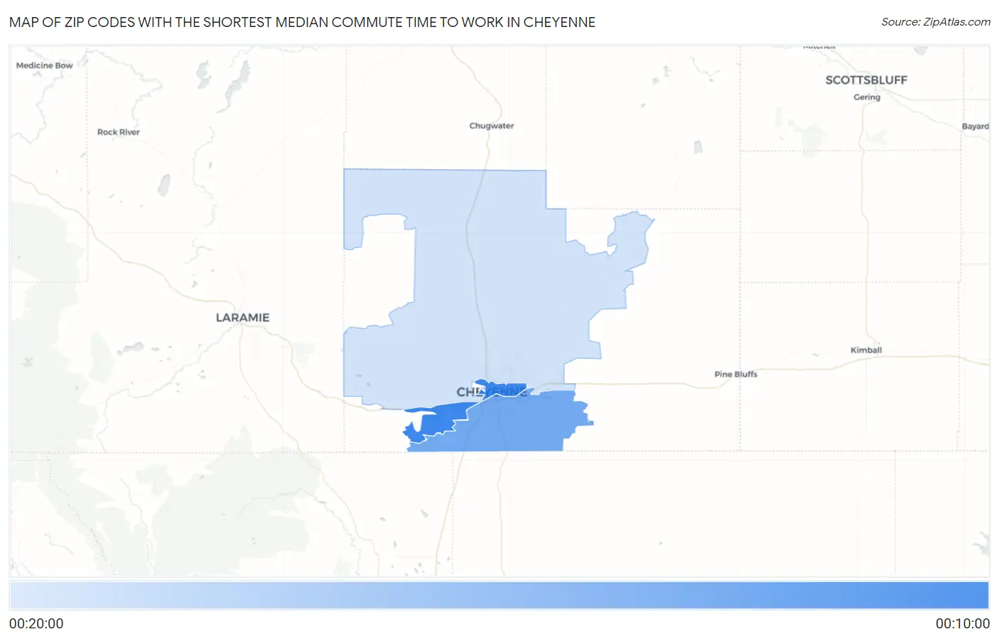Zip Codes with the Shortest Median Commute Time to Work in Cheyenne Map