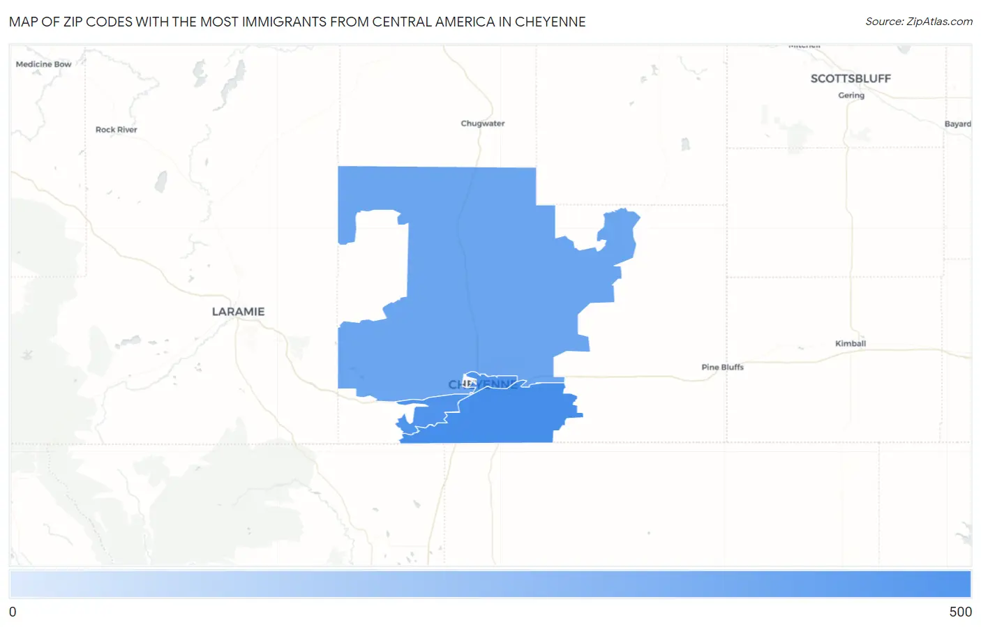 Zip Codes with the Most Immigrants from Central America in Cheyenne Map