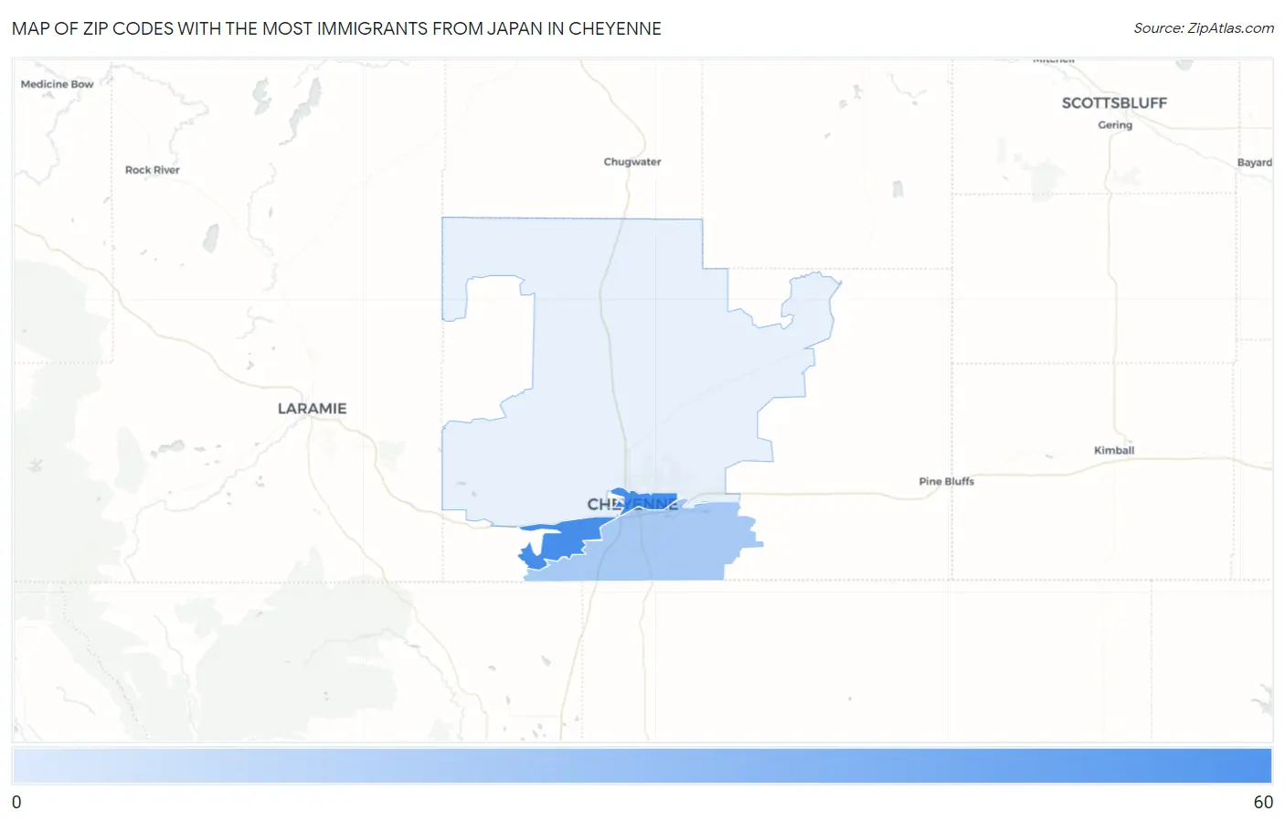 Zip Codes with the Most Immigrants from Japan in Cheyenne Map